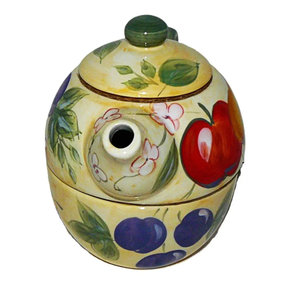 Vintage Fruit Hand-Painted Stackable Ceramic Tea For One Teapot & Cup Set